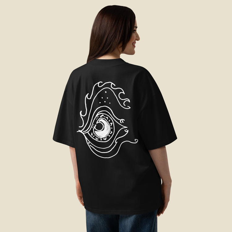the back of the black cosmo’s eye tee from drop 01